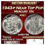 1943-p Mercury Dime Near Top Pop! 10c ms68 FSB SEG