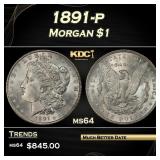 1891-p Morgan Dollar $1 Grades ms64