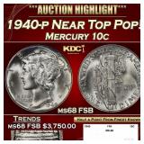 1940-p Mercury Dime Near Top Pop! 10c ms68 FSB SEG