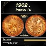 1902 Indian Cent . 1c Grades ms64 rd