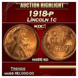 1918-p Lincoln Cent 1c ms66 rd SEGS