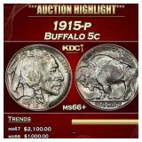 1915-p Buffalo Nickel 5c ms66+ SEGS