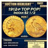 1912-p Gold Indian Quarter Eagle TOP POP! $2 1/2 m