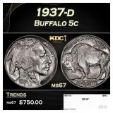 1937-d Buffalo Nickel 5c ms67 SEGS