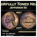 1946-d Jefferson Nickel Colorfully Toned Near Top