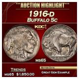 1916-d Buffalo Nickel 5c ms65 SEGS