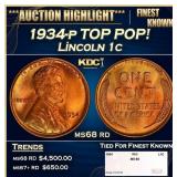 1934-p Lincoln Cent TOP POP! 1c ms68 rd SEGS