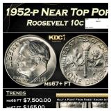 1952-p Roosevelt Dime Near Top Pop 10c ms67+ FT SE