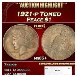 1921-p Peace Dollar Toned $1 ms65+ SEGS