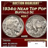 1934-d Buffalo Nickel Near Top Pop 5c ms66 SEGS