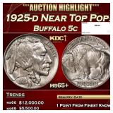 1925-d Buffalo Nickel Near Top Pop! 5c ms65+ SEGS