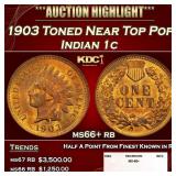 1903 Indian Cent Toned Near Top Pop 1c ms66+ rb SE