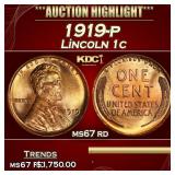 1919-p Lincoln Cent 1c ms67 rd SEGS