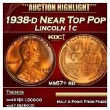 1938-d Lincoln Cent Near Top Pop 1c ms67+ rd SEGS