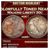 1916-d Walking Liberty Half Dollar Colorfully Tone