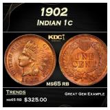 1902 Indian Cent . 1c Grades ms65 rb