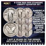 9 Coin 1925-1930 Standing Liberty Quarter 25c Set,