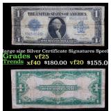 1923 $1 large size Silver Certificate Grades vf+ S