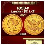 1853-p Gold Liberty Quarter Eagle $2 1/2 ms63 USCG