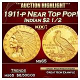 1911-p Gold Indian Quarter Eagle Near Top Pop! $2