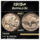 1915-p Buffalo Nickel 5c Grades ms65+