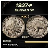 1937-p Buffalo Nickel 5c ms67 SEGS