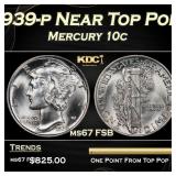 1939-p Mercury Dime Near Top Pop 10c ms67 FSB SEGS