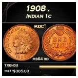 1908 Indian Cent . 1c Grades ms64 rd