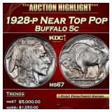 1928-p Buffalo Nickel Near Top Pop 5c ms67 SEGS