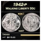 1942-p Walking Liberty Half Dollar 50c ms67 SEGS