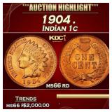 1904 Indian Cent . 1c ms66 rd SEGS