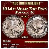 1914-p Buffalo Nickel Near Top Pop! 5c ms67 SEGS