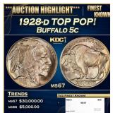 1913-d Ty I Buffalo Nickel Near Top Pop 5c ms67+ S
