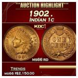 1902 Indian Cent . 1c ms66 rd SEGS