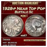 1928-p Buffalo Nickel Near Top Pop 5c ms67 SEGS
