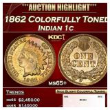 1862 Indian Cent Colorfully Toned 1c ms65+ SEGS