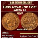 1909 Indian Cent Near Top Pop! 1c ms66+ rd SEGS