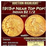 1915-p Gold Indian Quarter Eagle Near Top Pop! $2