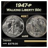 1947-p Walking Liberty Half Dollar 50c Grades ms66