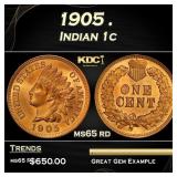 1905 Indian Cent . 1c Grades ms65 rd