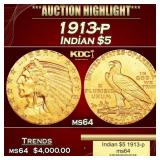 1913-p Gold Indian Half Eagle $5 ms64 USCG