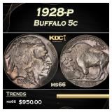 1928-p Buffalo Nickel 5c Grades ms66