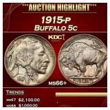1915-p Buffalo Nickel 5c ms66+ SEGS