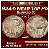 1924-d Buffalo Nickel Near Top Pop! 5c ms65 SEGS