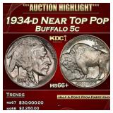 1934-d Buffalo Nickel Near Top Pop 5c ms66+ SEGS