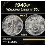 1940-p Walking Liberty Half Dollar 50c Grades ms66