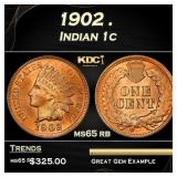 1902 Indian Cent . 1c Grades ms65 rb