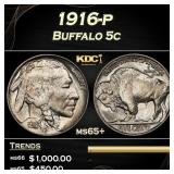 1916-p Buffalo Nickel 5c Grades ms65+
