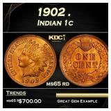 1902 Indian Cent . 1c Grades ms65 rd
