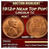 1912-p Lincoln Cent Near Top Pop! 1c ms66+ rd SEGS